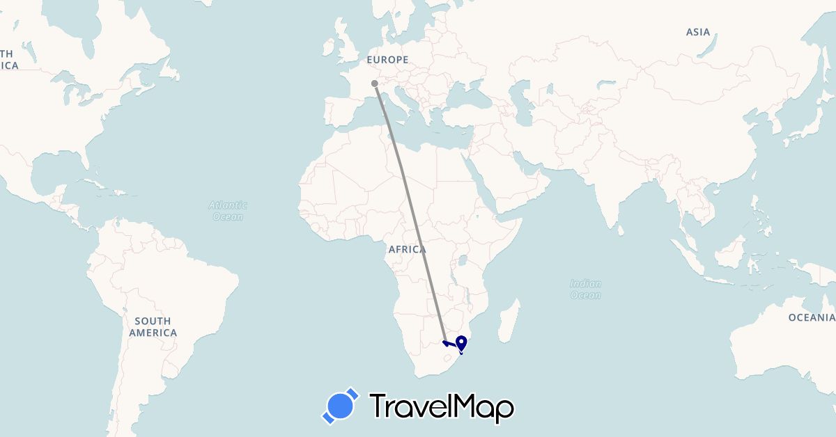 TravelMap itinerary: driving, plane in Switzerland, Swaziland, South Africa (Africa, Europe)